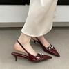Spring New French Rhinestone Buckle Pointed Head Thin Heel High Heel European and American Fashion Bag Head Women's Shoes Rear Empty Women's Sandals