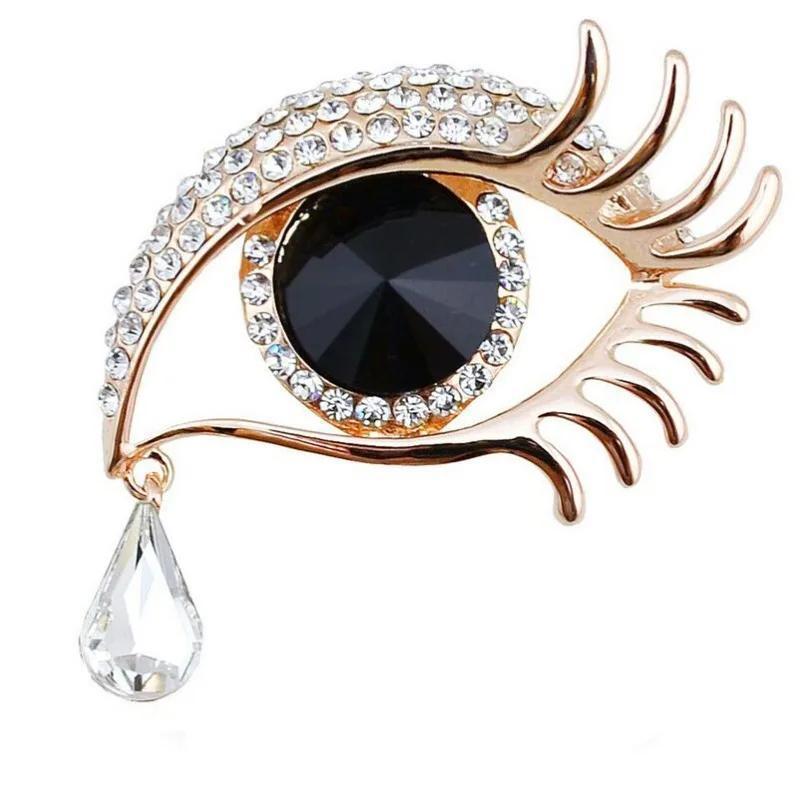 Modische tränenreiche großäugige Kristallbrosche Diamantbesetzte lange Wimpern Auge und Brustblumen UNISEX Bankettkleider Accessoires