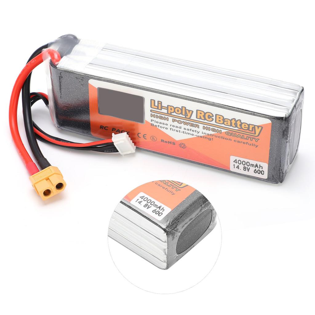 14.8V 4000mAh 4S 60C Lipo Battery Pack with XT60 Plug RC Battery for RC Car Boat Helicopter Drones