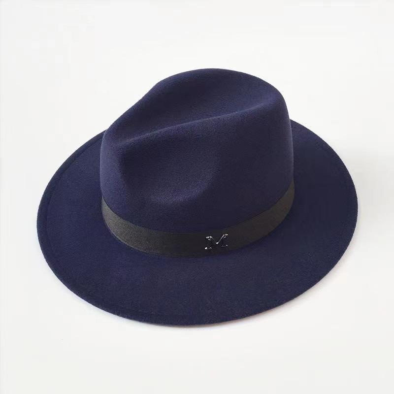 M Letter Fashion Flat Top Men's and Women's Leisure Travel Hat Tide Autumn and Winter Dome Retro British Woolen Top Hat