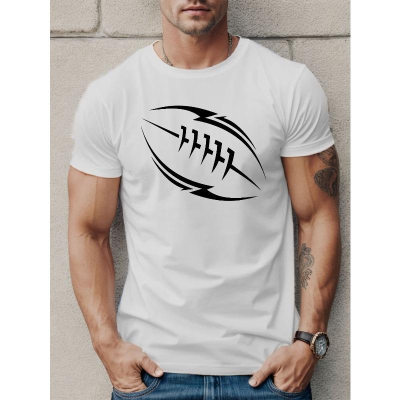 European Sizes Men's Casual Rugby-Inspired Short Sleeve T-Shirt - Breathable Geometric Design, Round Neck - Perfect for Summer