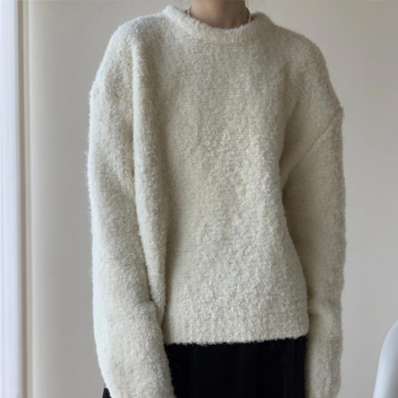 Thickened Sweater Autumn and Winter Solid Color Loose Lazy Wind Tops for Women