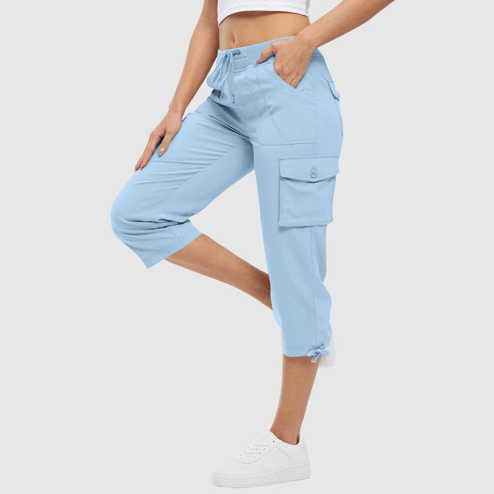 

Женские капри с карманами, свободные повседневные брюки, нарядные легкие женские мешковатые брюки-карго для походов XL небесно-голубой