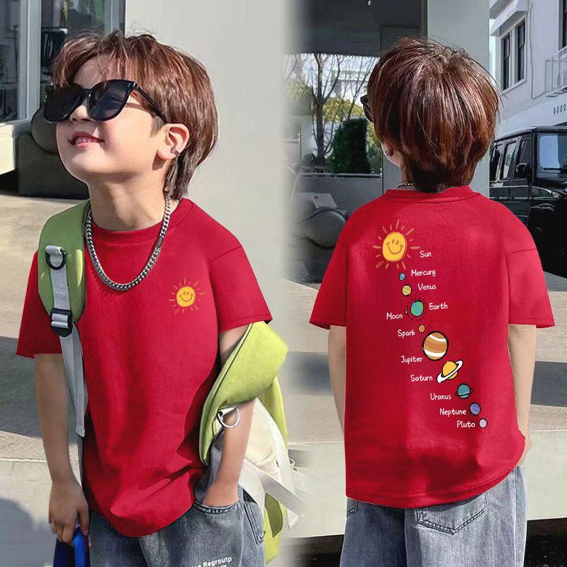 Summer short-sleeved T-shirt cotton planets printed half-sleeved boys children in small children children's children's tops new summer tide