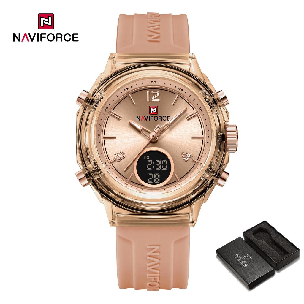 Naviforce Women Watch Quartz Pointer Dial LCD Digital Display Chronograph Luminous Waterproof Silicone Strap Unisex Men Women Watch NF7109