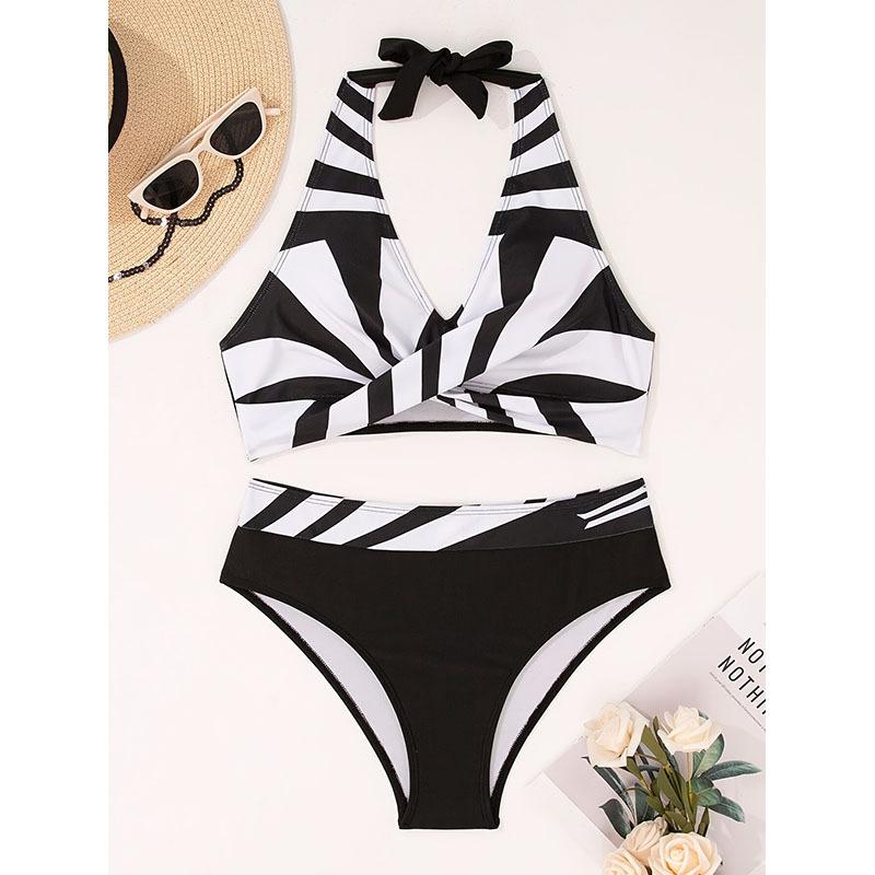 

Two-pieces Swimwear Women Cross Pleated Bathing Suit High Waisted Sexy Split Swimsuit Summer New Fashion Biquinis S