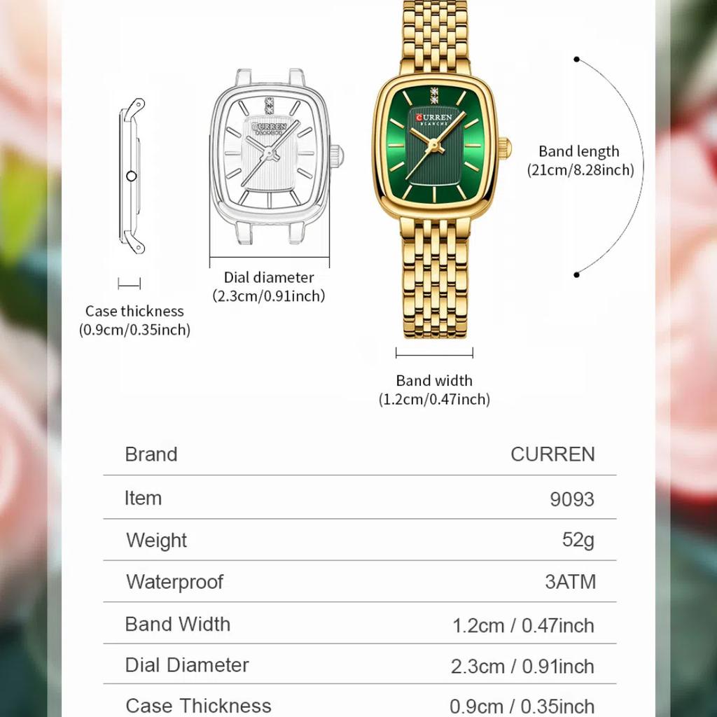 CURREN Mode Quarz Damenuhr Schlicht Elegant Quadratisches Zifferblatt Gold Edelstahlarmband Wasserdicht Freizeit Business Uhren