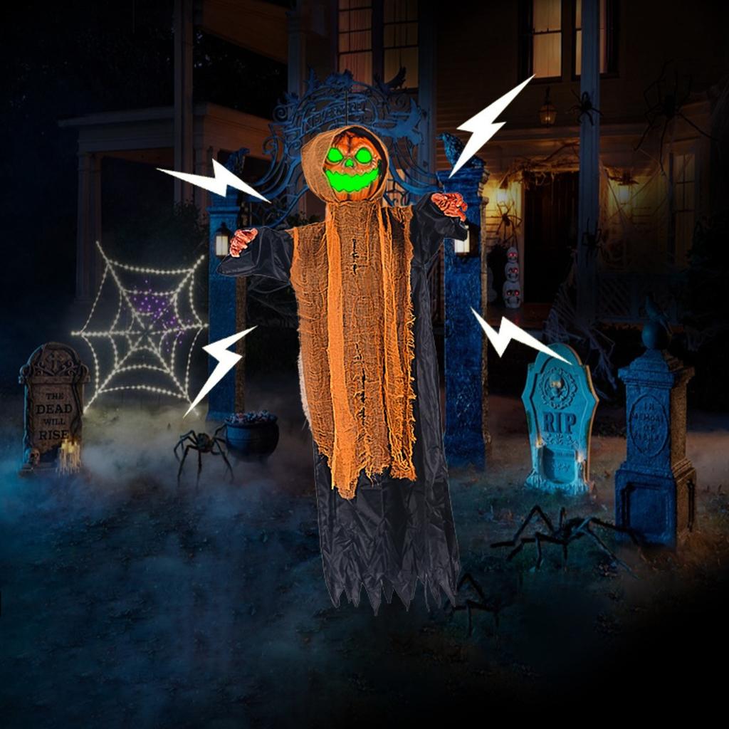 Halloween PumpkinGhost Decoration Swings, Glows And Makes SoundGhost Decoration Is Terrifying And Thrilling With Green Light