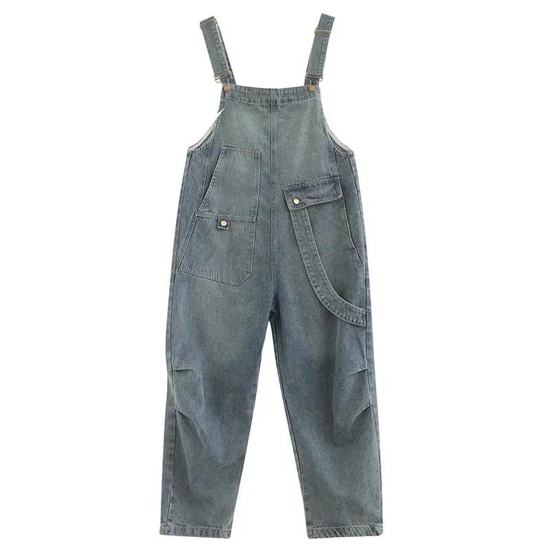 Damen Sommer Literarisch Retro Übergröße Locker Lässig Denim Latzhose Damen
