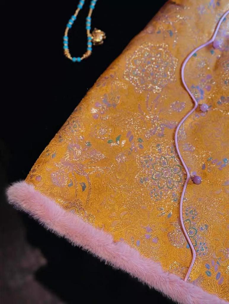 Girls' Chinese Style Cheongsam Dress with Hanfu Padded Vest for Autumn/Winter - New Year's National Style Clothing