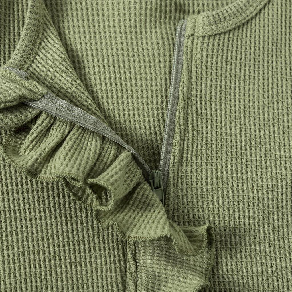Footies för spädbarnsflickor 3M 6M 12M Enfärgade krusiduller Rundhals Långärmad Baby Jumpsuits Nyfödda Kläder Bodysuits med pannband