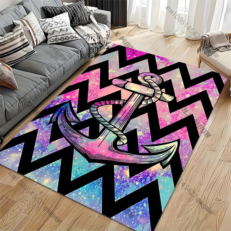Anchor Chevron Pattern Vibrant Colors Carpet Yoga Living Room Room Decor Children's Crawling Mat Doormat Area Rug