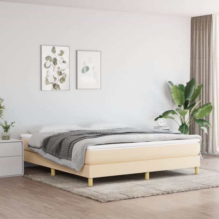 3144188 vidaXL Lit à sommier tapissier avec matelas Crème 160x200 cm Tissu
