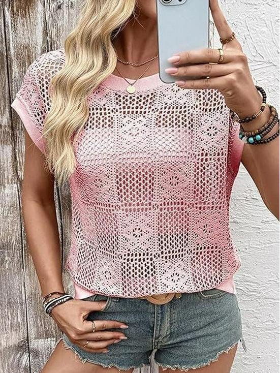 2026 Europäisches & Amerikanisches Grenzüberschreitendes Sommer-Spitzen-Oberteil für Frauen, Hohl, Spicy Girl, Rundhals