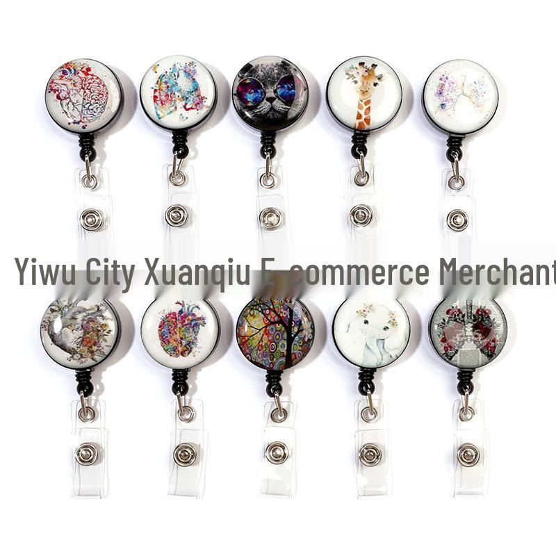 

ABS Retractable Badge Holder with Brain and Heart Epoxy Sticker 3 cm