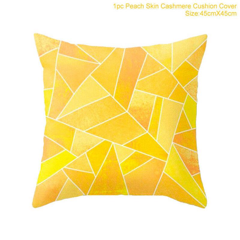 Classic Yellow Geometric Pillow Case Crafted From Luxurious Peach Skin Cashmere