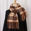 Warmer Plaid Knitted Scarf Long Tassel Shawl Korean Style Heart Thickened Scarf  Winter