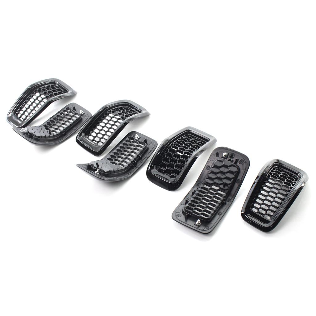 7PCS Grille Covers ABS Painted Glossy Black Replacement for Jeep Cherokee 2014 2018