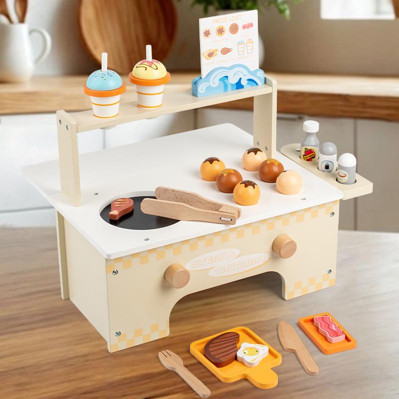 Kids Wooden Food Stall Toy With Ice Cream Bbq For Learning And Imaginative Play