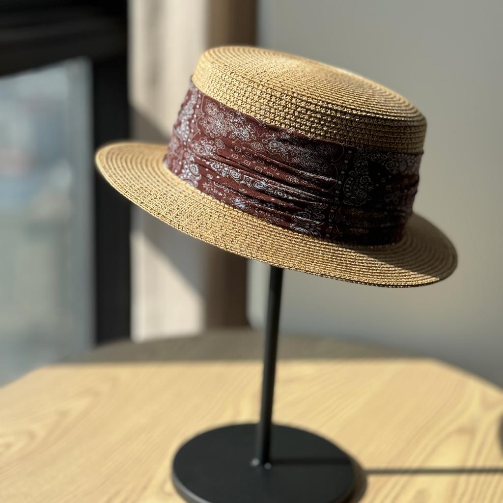 Elegant Retro Straw Hat Women's Summer Sun Protection Hat Printed Sun Hat Vacation Straw Top Hat