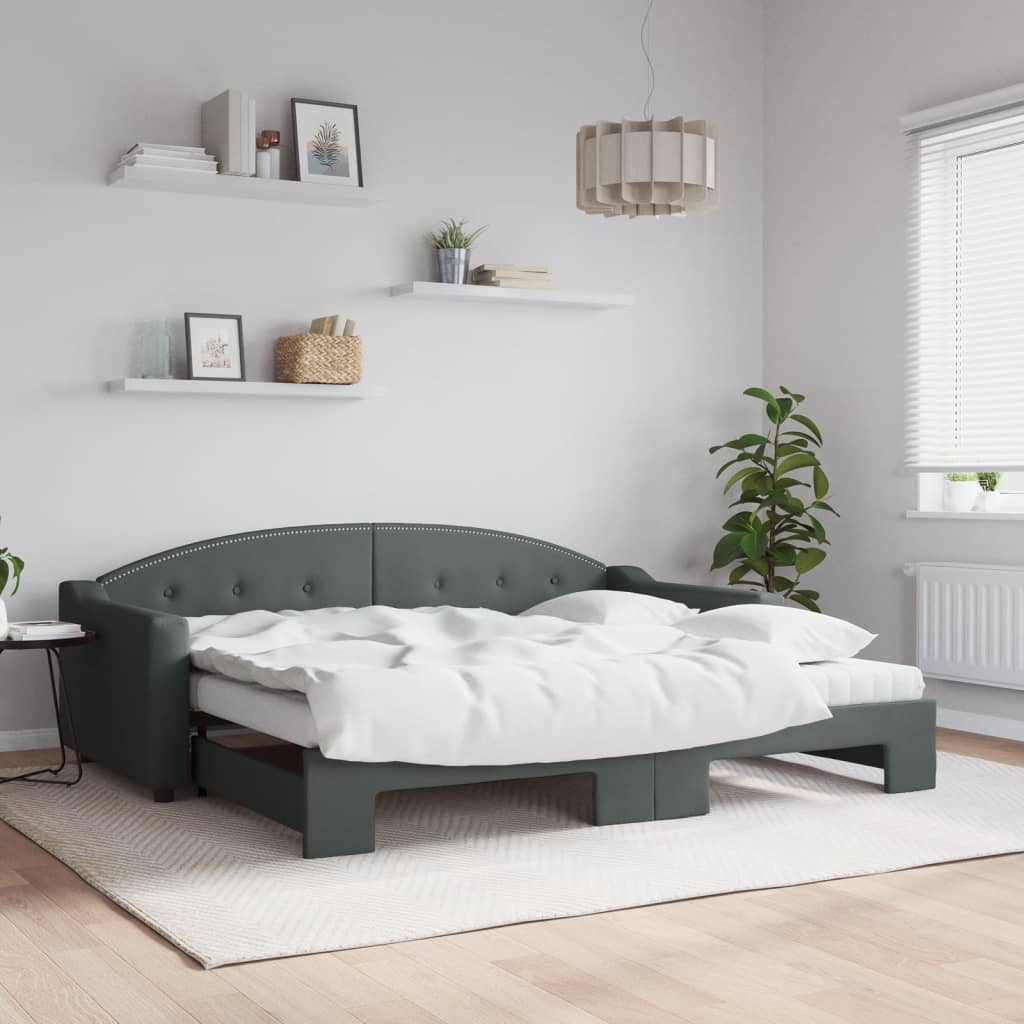 Extendable Daybed with Mattresses Dark Grey 90x200 Cm Fabric