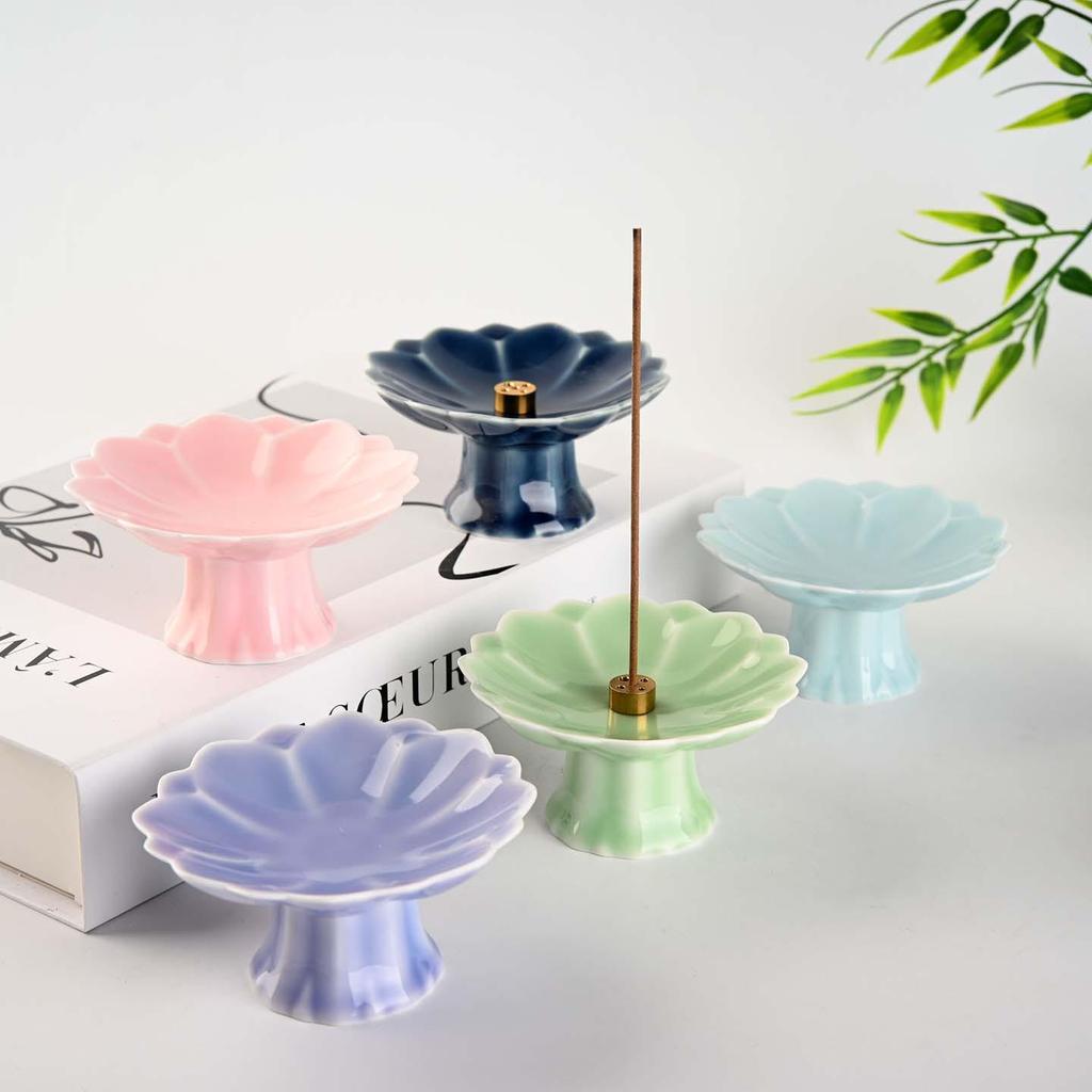 Zen Lotus Ceramic Incense Burner - Chinese Style Sandalwood & Stick Incense Holder for Home