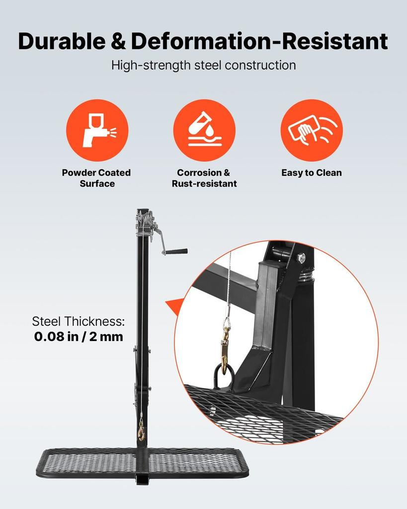 Hitch Deer Hoist with Lifting System Platform, 300 lbs Load Capacity, Game Hoist Winch Lift with 2-inch Receiver, 360-Degree Swivel Shaft & Foldable,