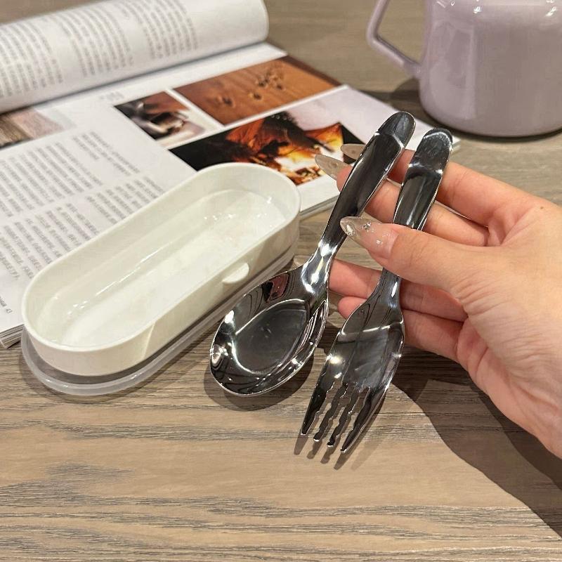

Portable 2 In 1 Children S Utensil Set Stainless Steel Spoon Fork For Toddlers With Box Case Travel Kids Cutlery Tableware Gift белый
