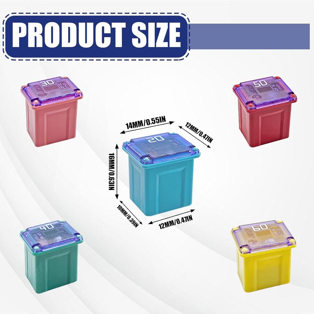 10PCS Jcase Fuse Kit, Box Shaped Micro Cartridge Fuses Kit, Compatible with Toyota Chevy Ford Nissan (20A/30A/40A/50A/60A, Low)