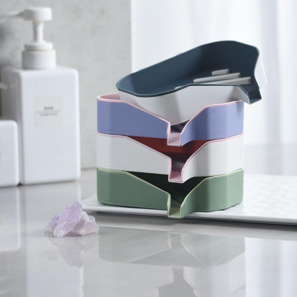 Wall-mounted Double Layer Soap Holder Punch-Free Draining Soap Storage Rack Soap Dishes Shower