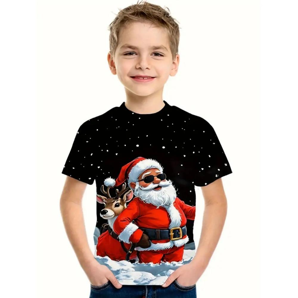 Children's Clothing Santa Claus 3D Print T-Shirts for Boys Short Sleeve Child T-Shirt Christmas Casual Girls Summer Clothes Tops