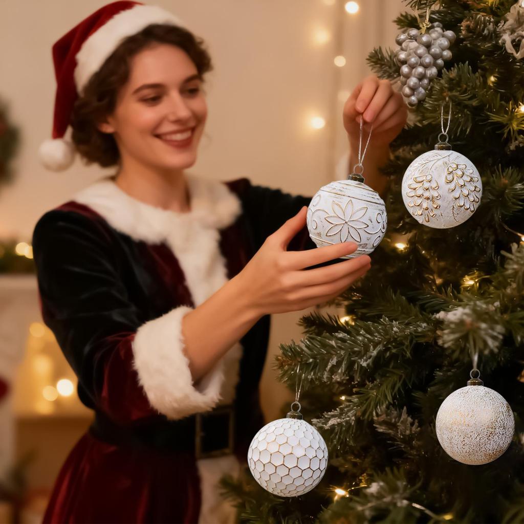 Christmas Ball Ornaments Set 12 Pieces White and Gold Winter Holiday Decoration Shatterproof Christmas Decorations for Tree for