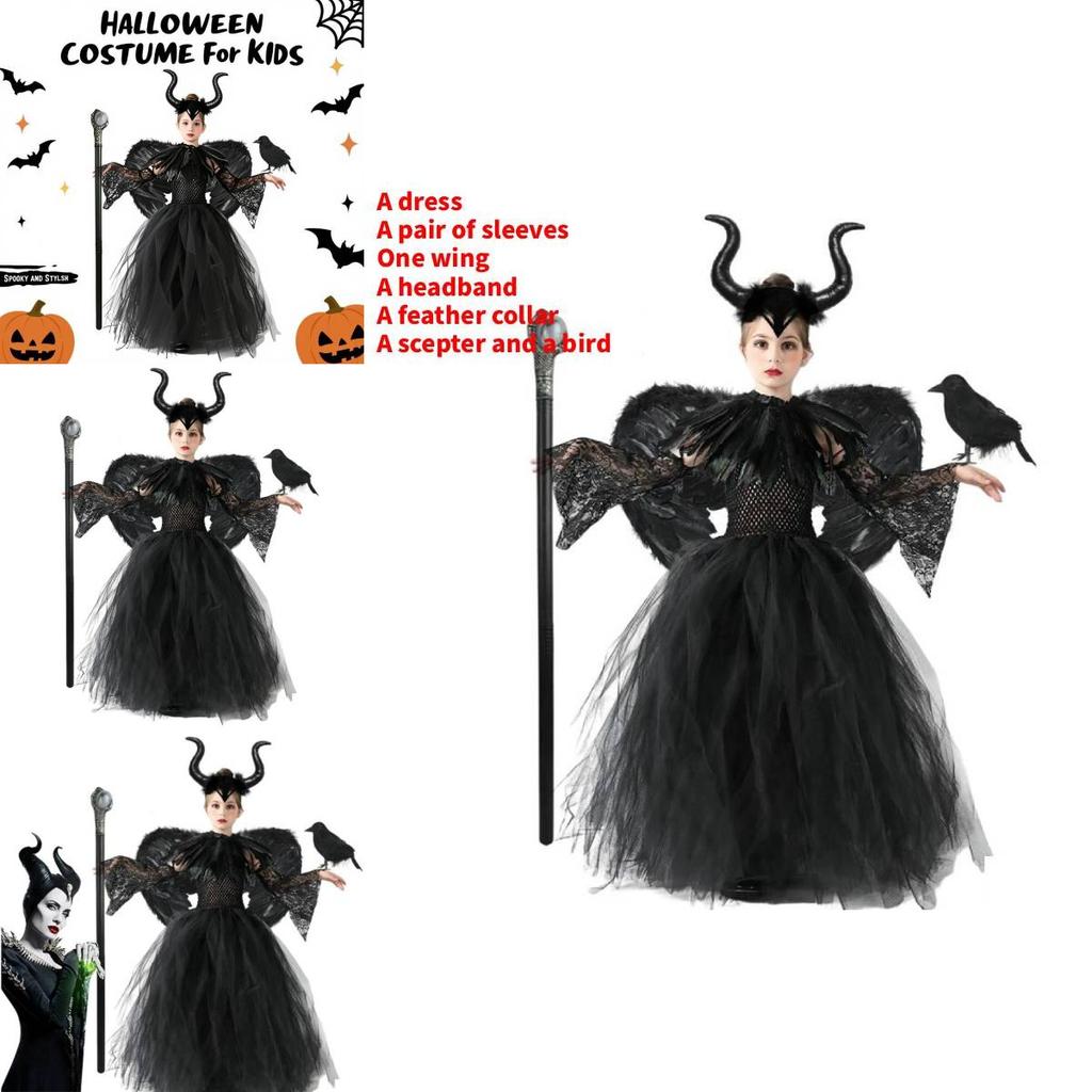 Maleficent Childrens Halloween Costume Dress With Polyester Fabric For Girls Ages 3 To 8