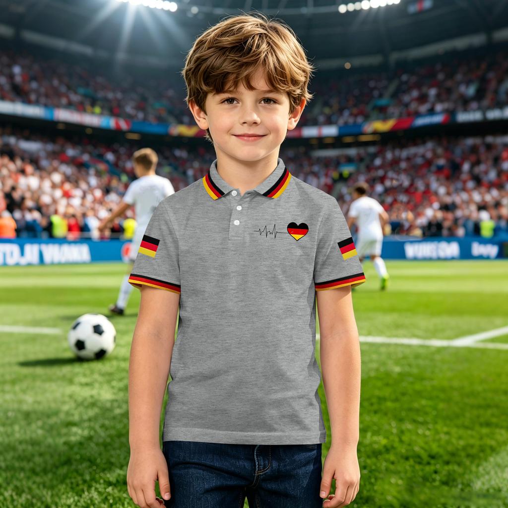 Children's Polo Shirt with Football Inspired Print for Boys Short Sleeve Breathable Cotton Fabric Classic Fit