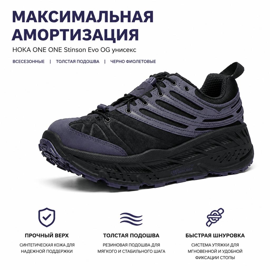 HOKA One One Stinson Evo Og Classic Versatile Running Shoes Unisex Sneakers Black Purple 1166450-BBLC