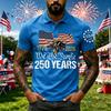 Men's Short Sleeve Polo Shirt with 250 Years Commemorative Print Casual Button Down Top for Everyday Wear