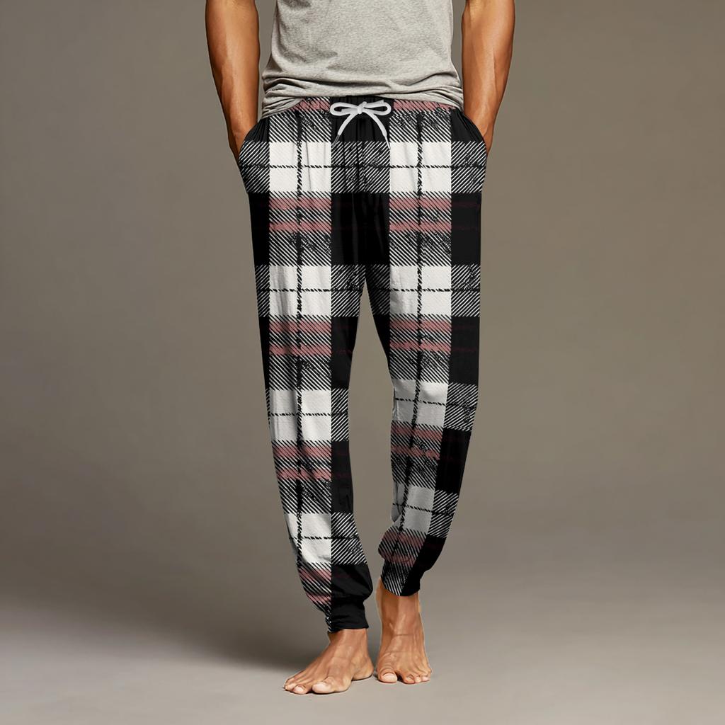 Men's Drawstring Pocket Cuffed Casual Pants Home Sleep Pants