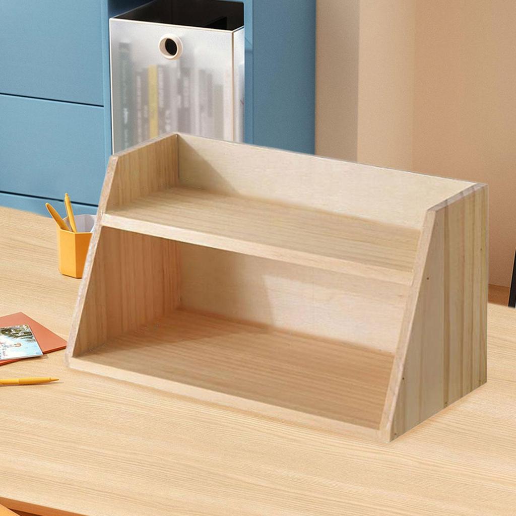 Desktop Wood Makeup Organizer Compact Double Layer Desk Storage Box Cosmetic Organizer for Bedroom Vanity Use