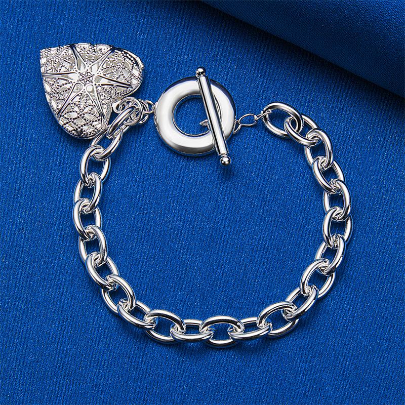 925 sterling silver 8-inch exquisite heart-shaped pattern bracelet for women's parties, fashion accessories, wedding jewelry