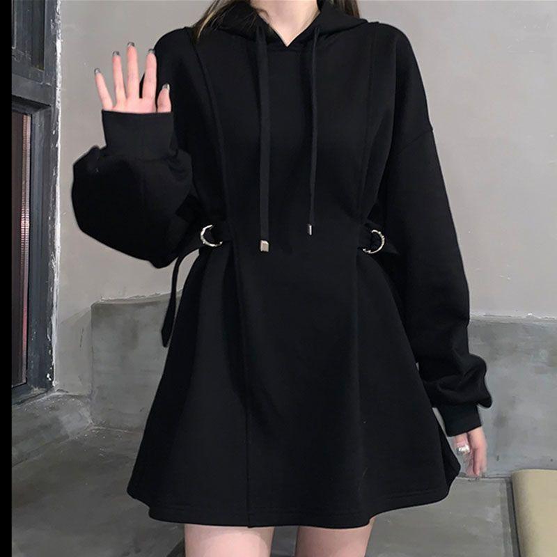 Dámské volné ležérní mikinové šaty plus size Podzim Zima Ležérní mikina s kapucí Streetwear