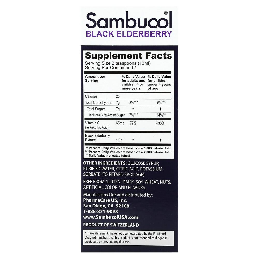 Sambucol Children's Black Elderberry Syrup, Ages 2+, Berry Flavor, 120ml (4 fl oz) - 2 Pack