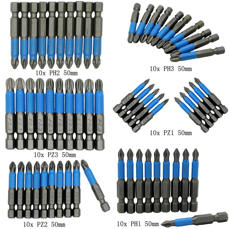 10pcs 50mm Non Slip Screwdriver Bit Magnetic Single Head PH1/PH2/PH3/PZ1/PZ2/PZ3 Professional Convenience And High Efficiency
