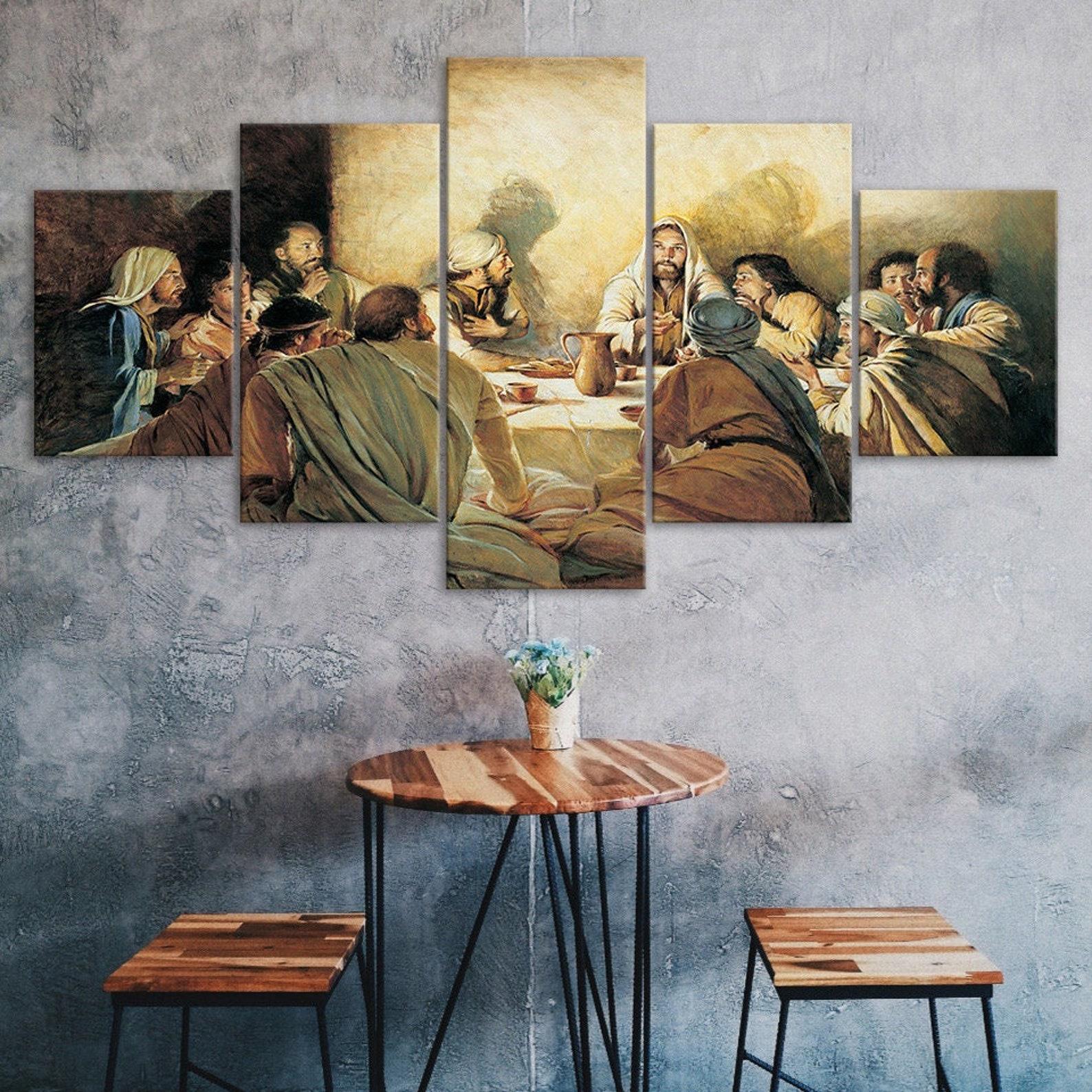

Jesus Last Supper Painting 5 Piece Five Panel Wall Canvas Print Modern Art Poster Picture Home Decor Gift For Him For Her 20X35 20X45 20X55CM