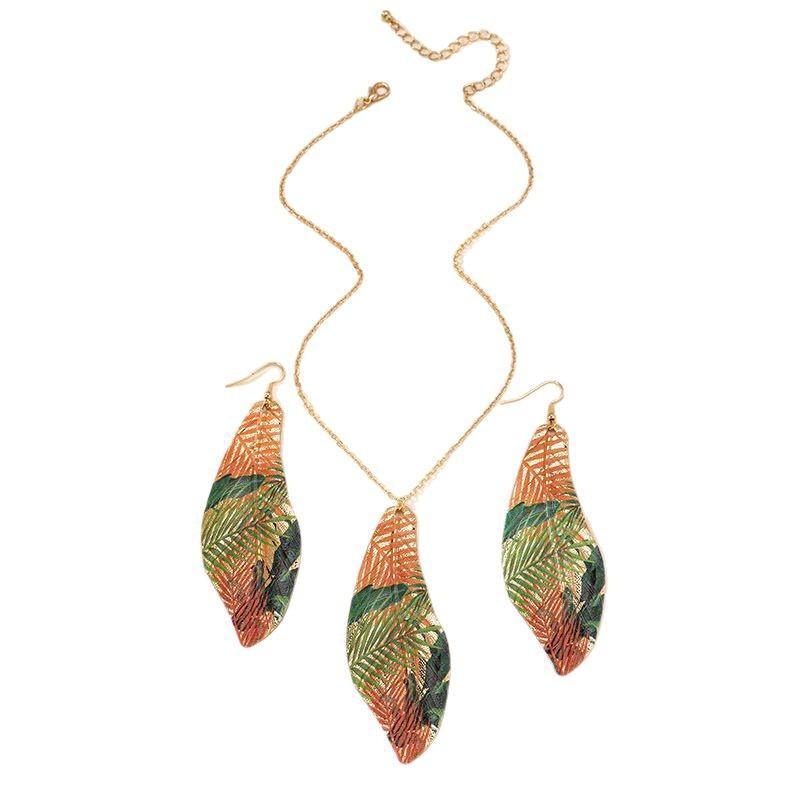 Hollow Leaf Flower Earrings and Necklace Set