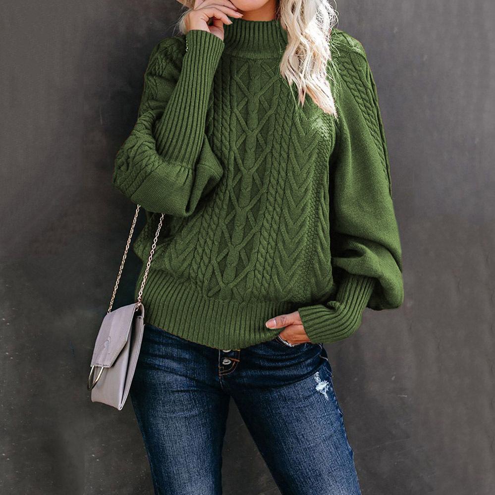 

Winter Mid-neck Sweater for Women Pine Long-sleeved Knitted Solid Color Sweater 3XL зелений