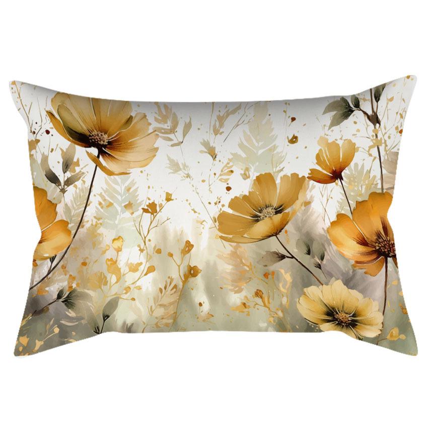 Chinese Retro Watercolor Golden Floral Print Pillowcase Home Sofa Cushion Pillowcase
