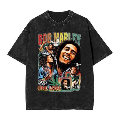 Herren T-Shirt Bob Marleyed Reggae Gewaschene T-Shirts Harajuku Musiker Sommer T-Shirt Streetstyle Design Freizeitkleidung Geschenk
