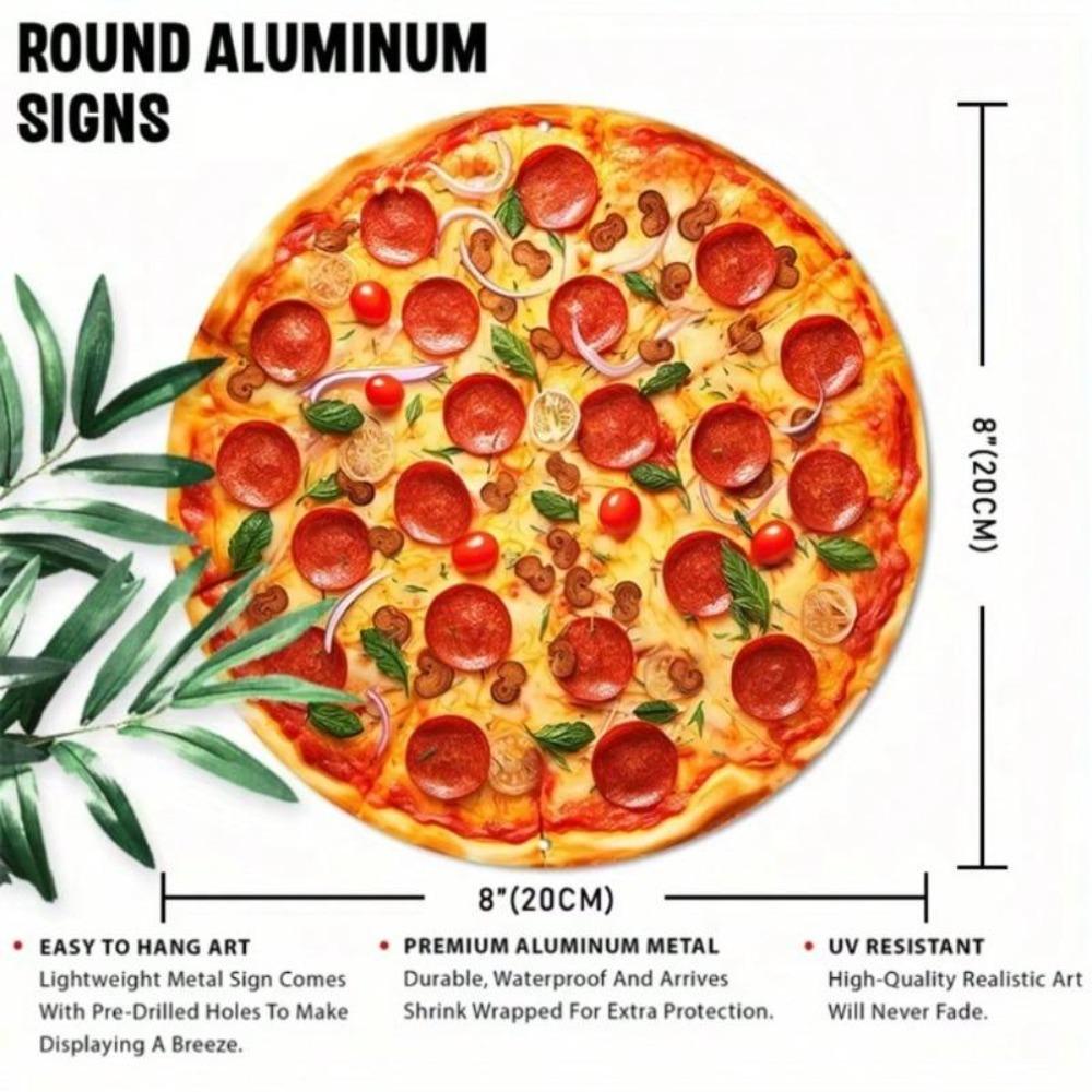 Vintage Tin Metal Wall Sign Pizza Restaurant Decor Round Kitchen Art