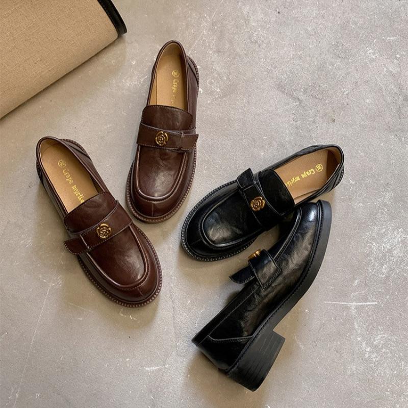 

Камелия женские весенне-осенние ретро британские универсальные туфли на плоском каблуке повседневные одинарные туфли маленькие кожаные туфли 40 темно-коричневого