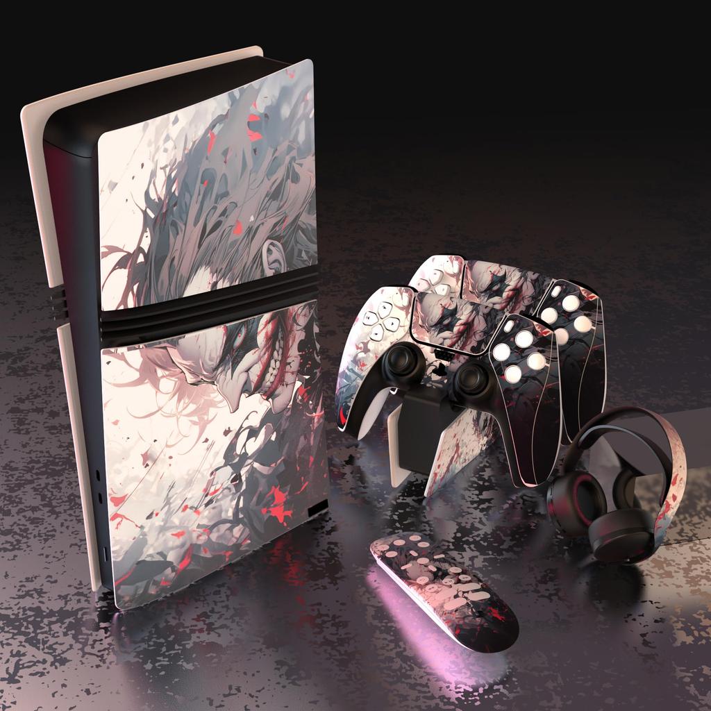 Set complet de autocolante personalizate pentru corp PlayVital PS5 Pro, pentru încărcare digitală și cu disc, autocolant pentru husă, compatibil cu telecomanda media, controler,